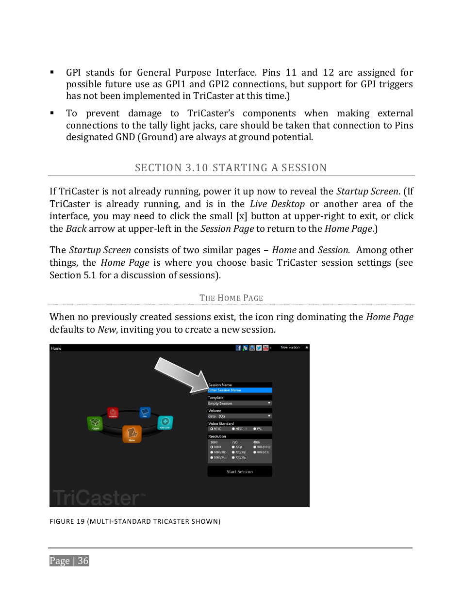 Ection, Tarting a, Ession | NewTek TriCaster 8000 User Manual | Page 52 / 529