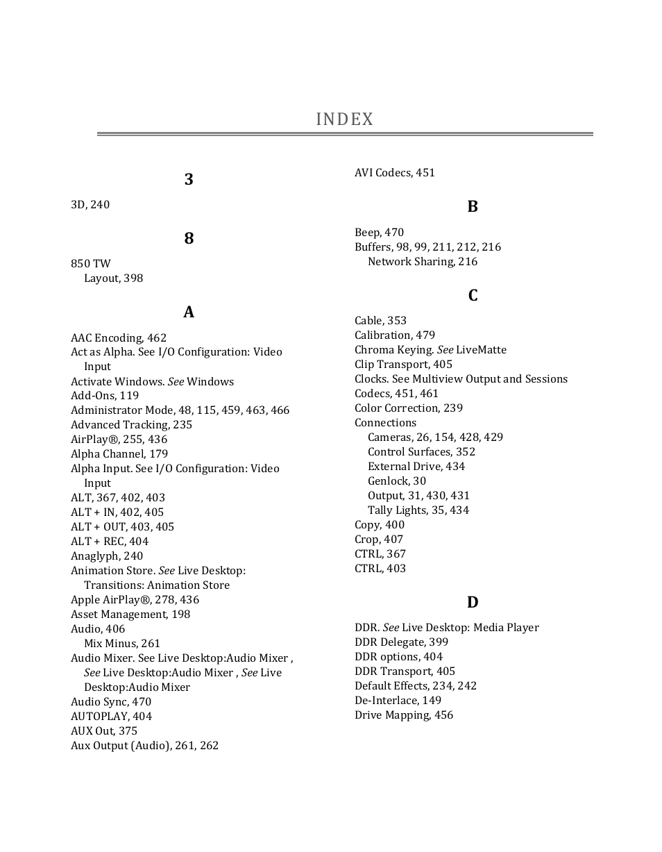 Index | NewTek TriCaster 8000 User Manual | Page 521 / 529