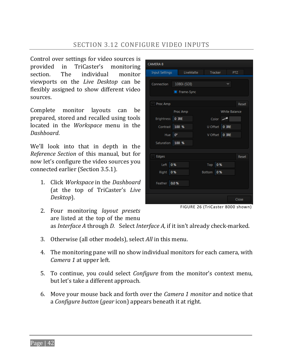 Ection, Onfigure, Ideo | Nputs | NewTek TriCaster 8000 User Manual | Page 58 / 529