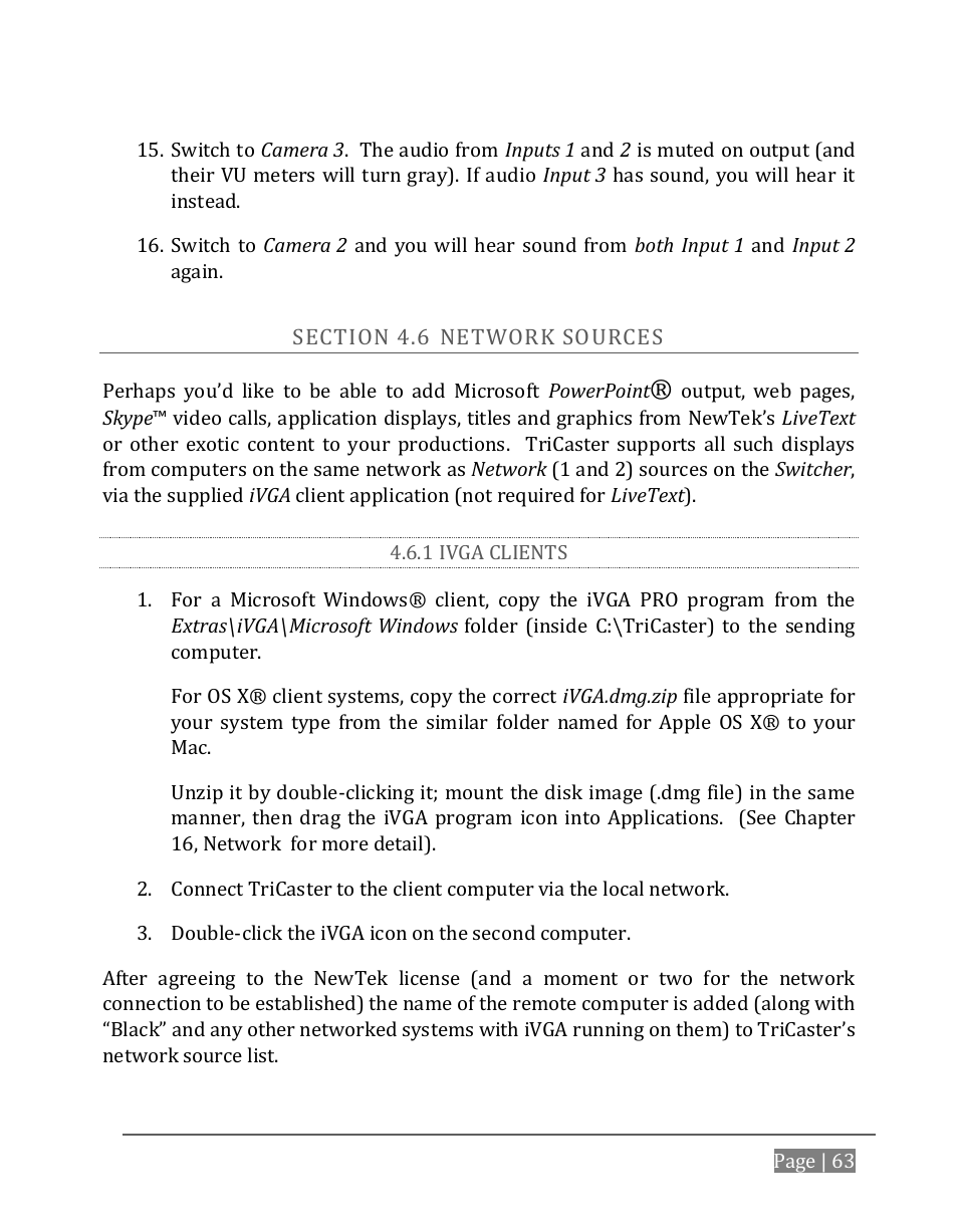 Ection, Etwork, Ources | 1 ivga clients | NewTek TriCaster 8000 User Manual | Page 79 / 529