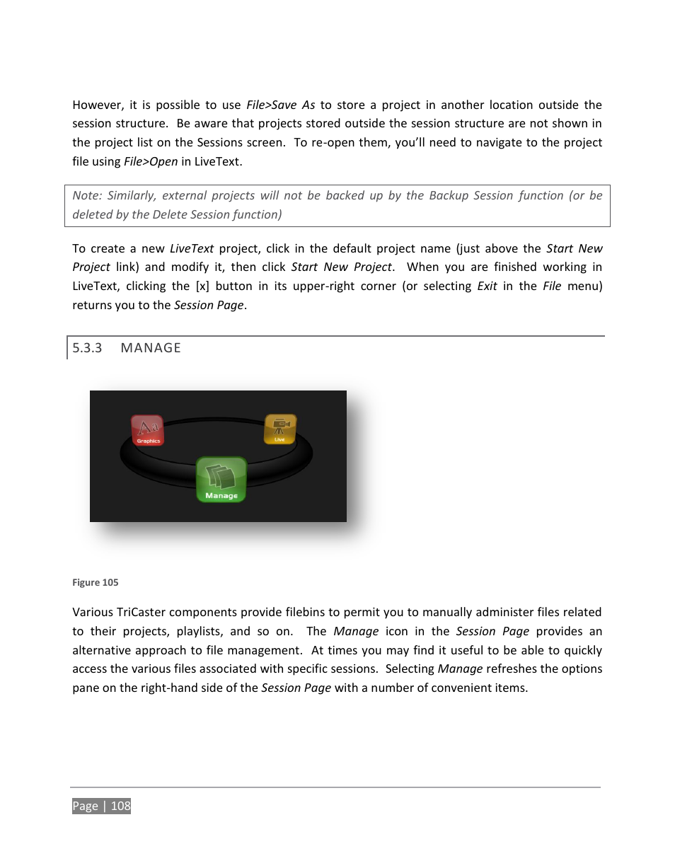 Manage | NewTek TriCaster 855 User Manual | Page 124 / 368