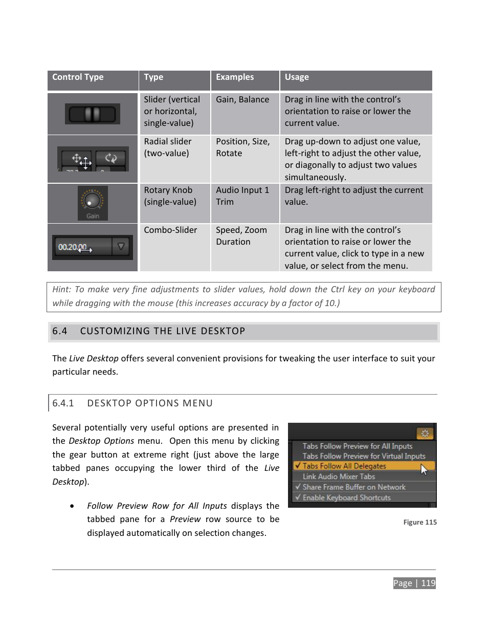 Customizing the live desktop, Desktop options menu | NewTek TriCaster 855 User Manual | Page 135 / 368