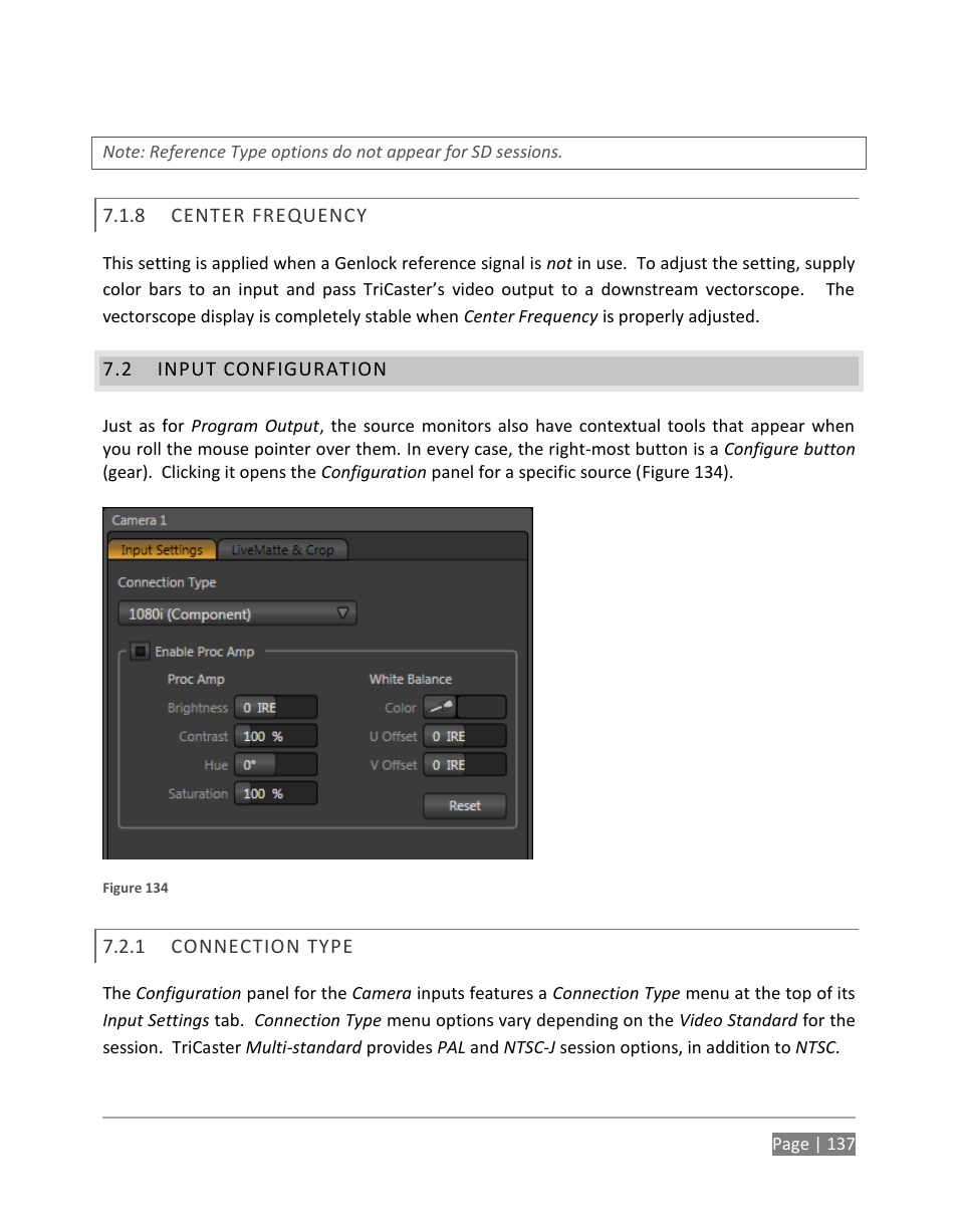 Center frequency, Input configuration, Connection type | NewTek TriCaster 855 User Manual | Page 153 / 368