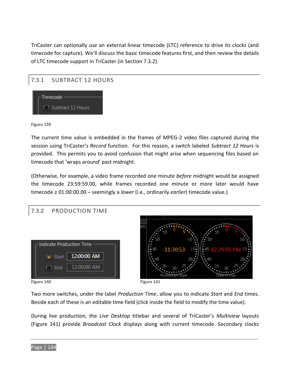 Subtract 12 hours, Production time | NewTek TriCaster 855 User Manual | Page 160 / 368