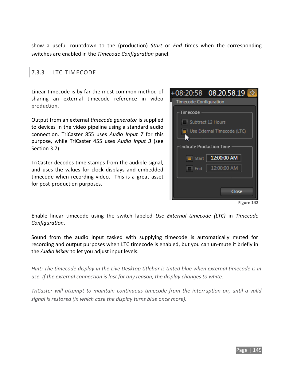 Ltc timecode | NewTek TriCaster 855 User Manual | Page 161 / 368