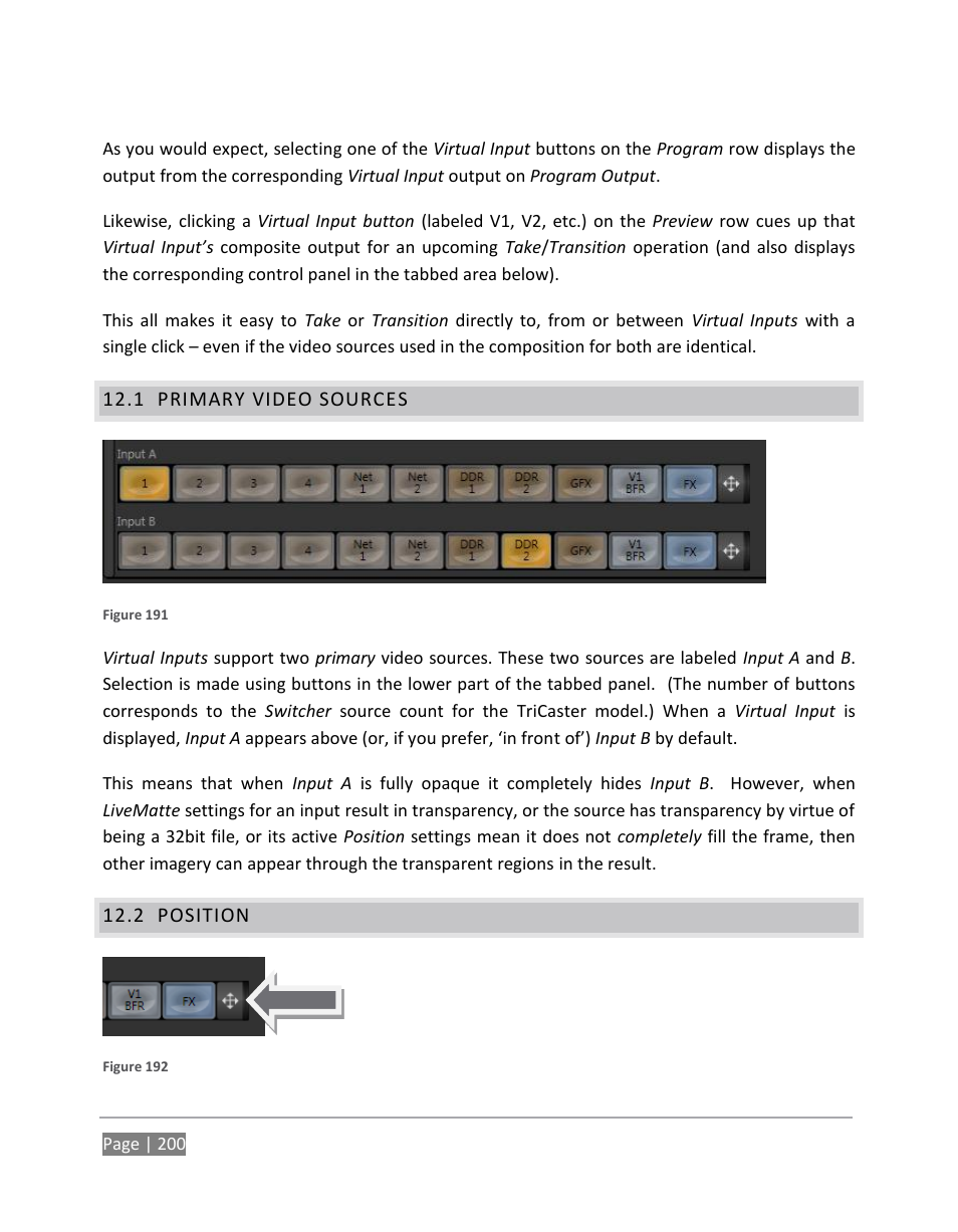 Primary video sources, Position | NewTek TriCaster 855 User Manual | Page 216 / 368