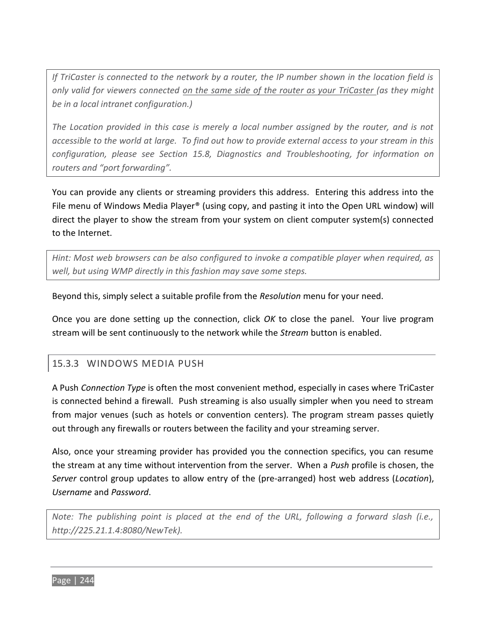 Windows media push | NewTek TriCaster 855 User Manual | Page 260 / 368