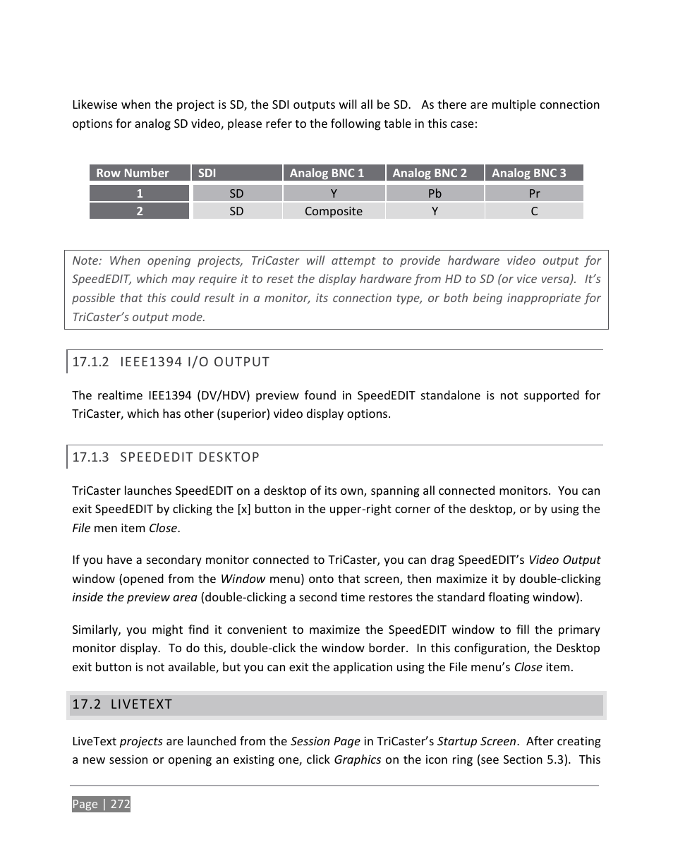 Ieee1394 i/o output, Speededit desktop, Livetext | NewTek TriCaster 855 User Manual | Page 288 / 368
