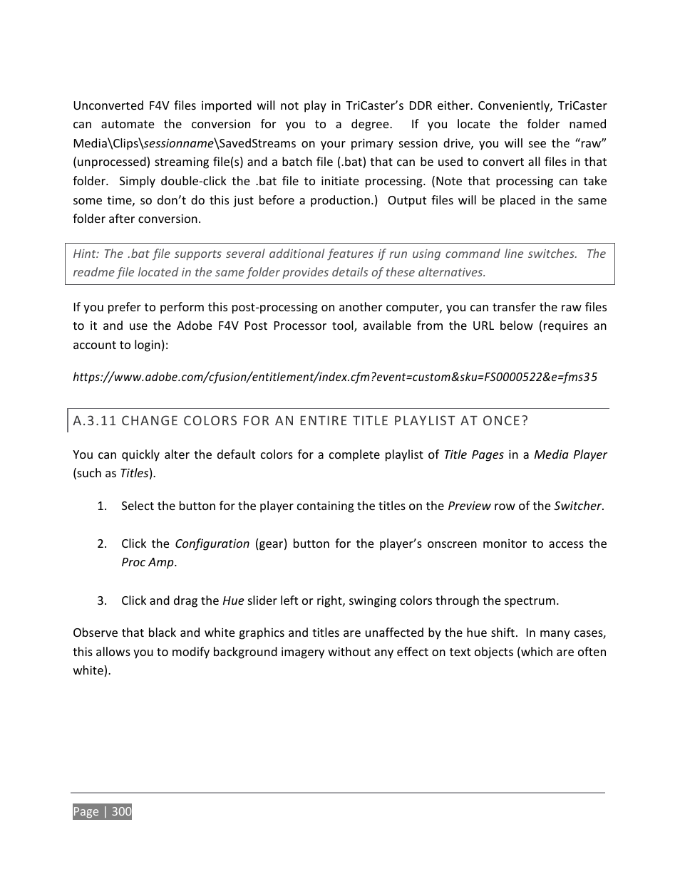 A.3.11, Change colors for an entire title playlist at once | NewTek TriCaster 855 User Manual | Page 316 / 368