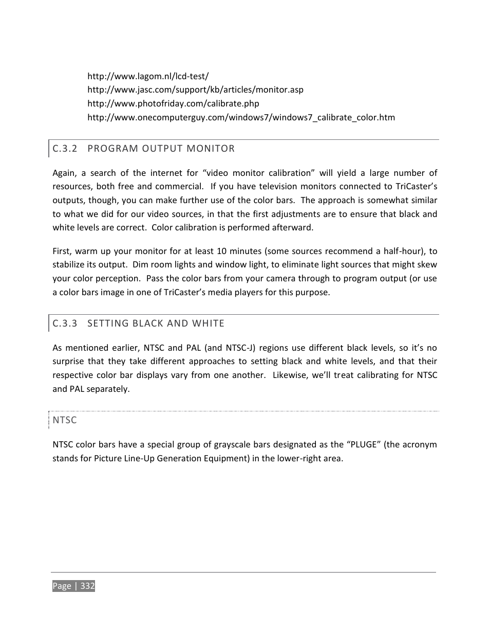 C.3.2, Program output monitor, C.3.3 | Setting black and white | NewTek TriCaster 855 User Manual | Page 348 / 368