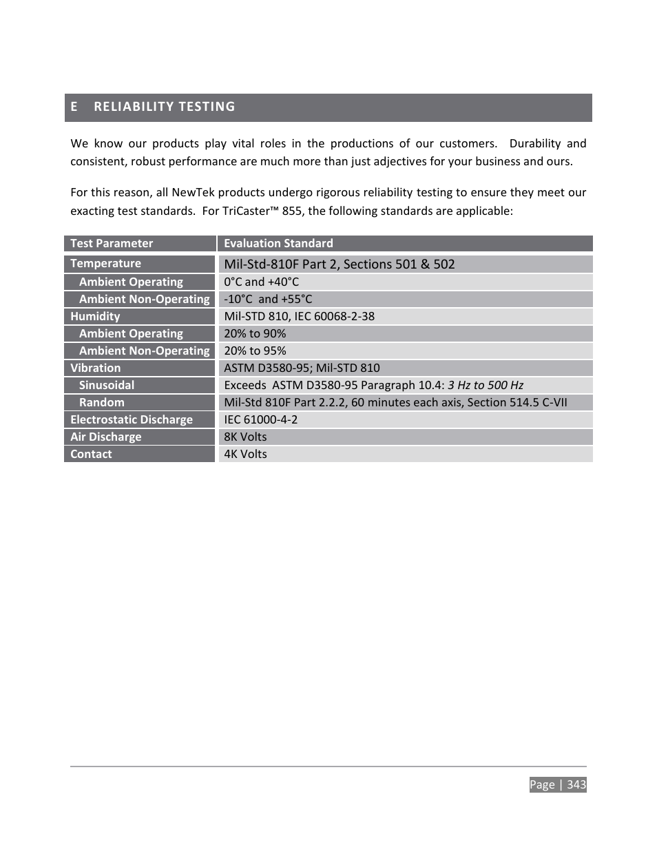 Reliability testing | NewTek TriCaster 855 User Manual | Page 359 / 368