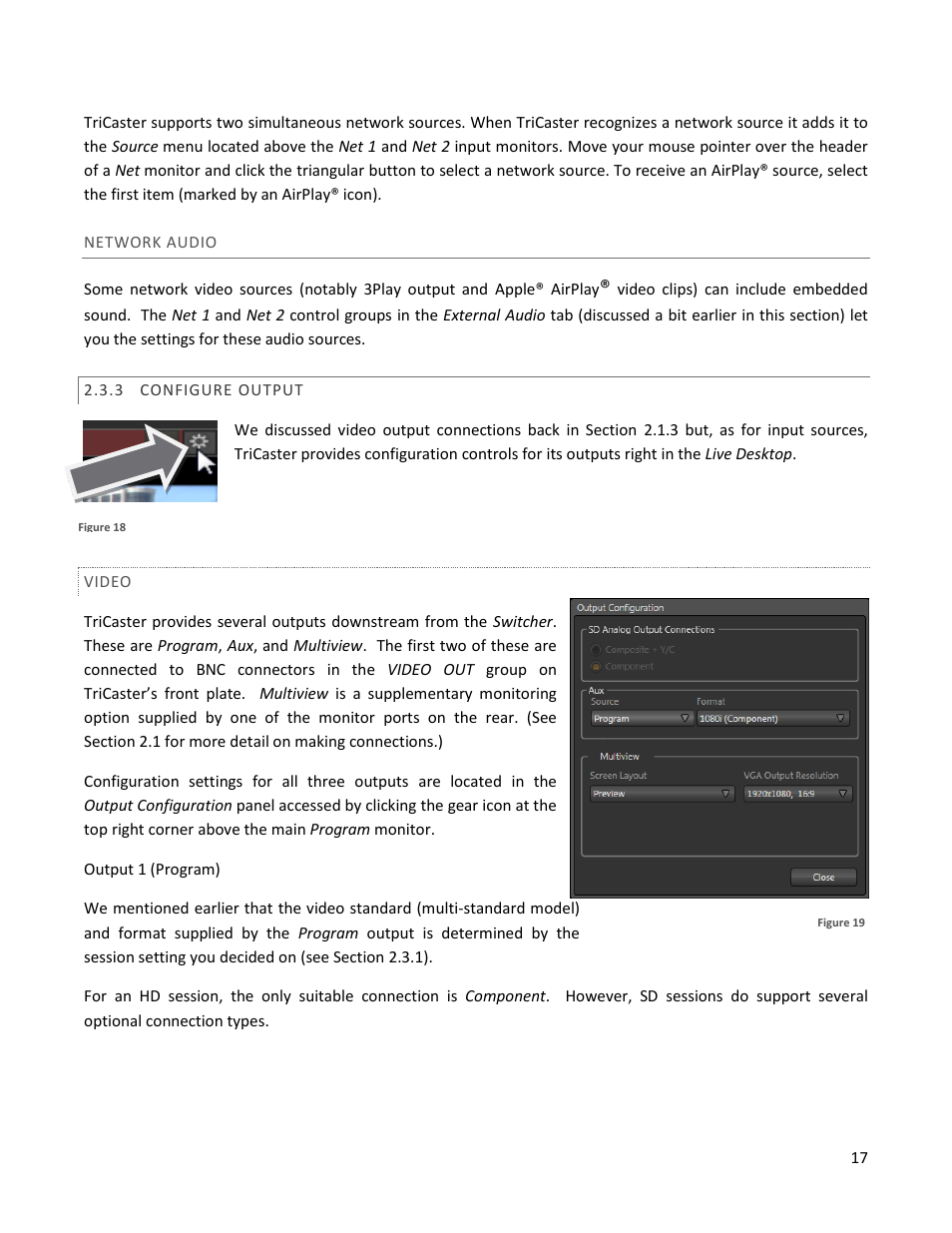 Network audio, 3 configure output, Video | Configure output | NewTek TriCaster 40 User Manual | Page 19 / 80