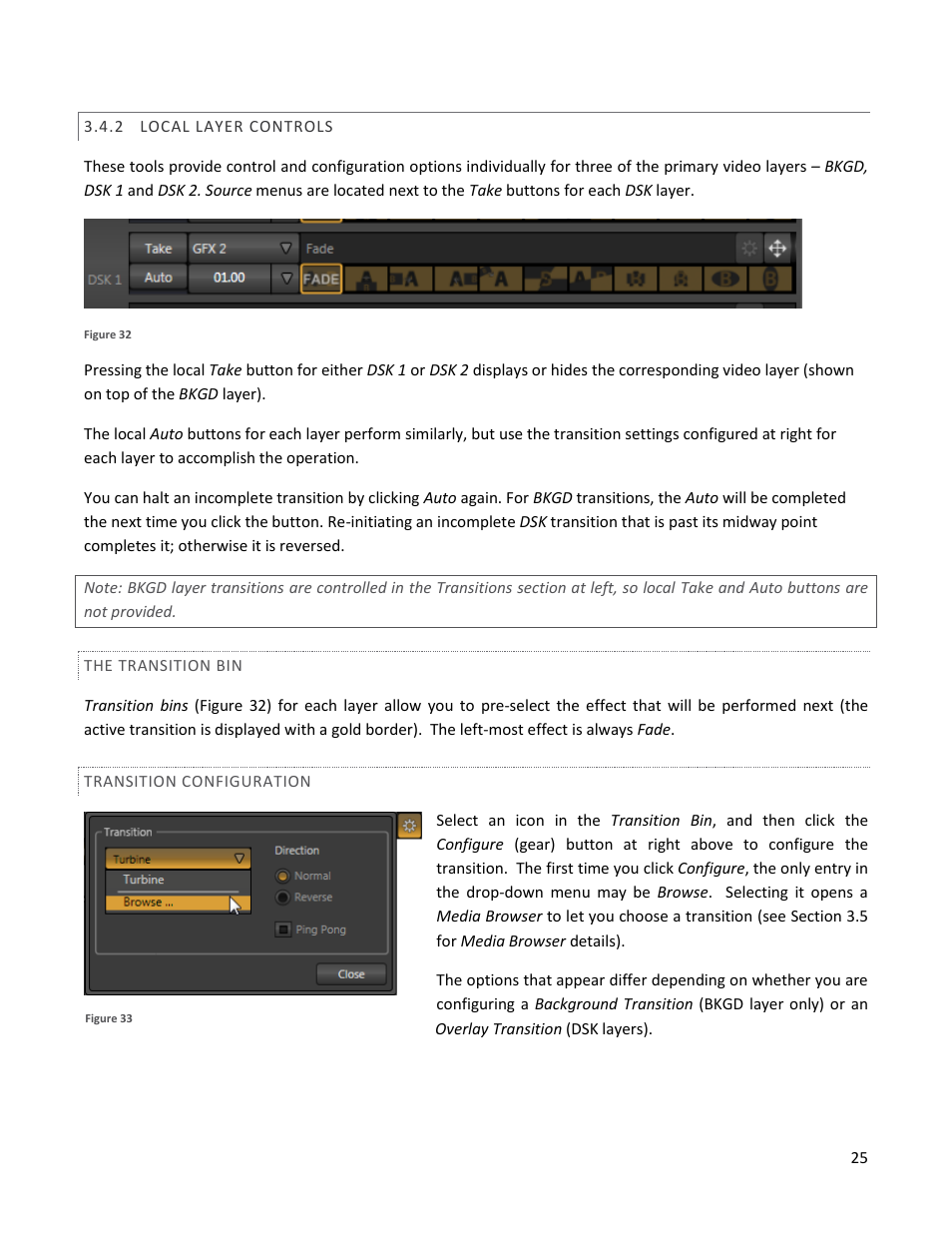 2 local layer controls, The transition bin, Transition configuration | Local layer controls | NewTek TriCaster 40 User Manual | Page 27 / 80