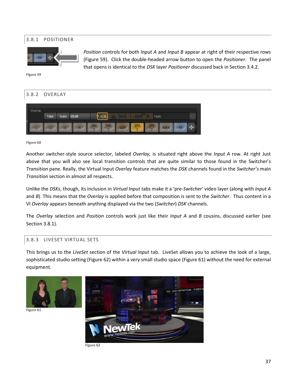 1 positioner, 2 overlay, 3 liveset virtual sets | Positioner, Overlay, Liveset virtual sets | NewTek TriCaster 40 User Manual | Page 39 / 80