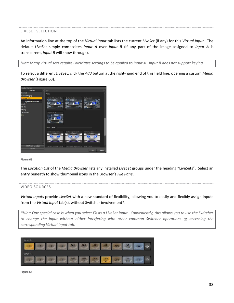 Liveset selection, Video sources | NewTek TriCaster 40 User Manual | Page 40 / 80