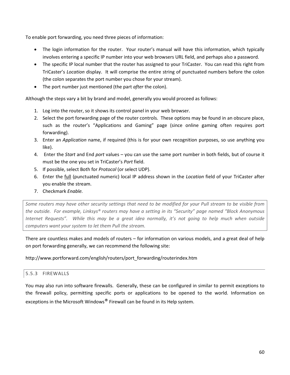 3 firewalls, Firewalls | NewTek TriCaster 40 User Manual | Page 62 / 80