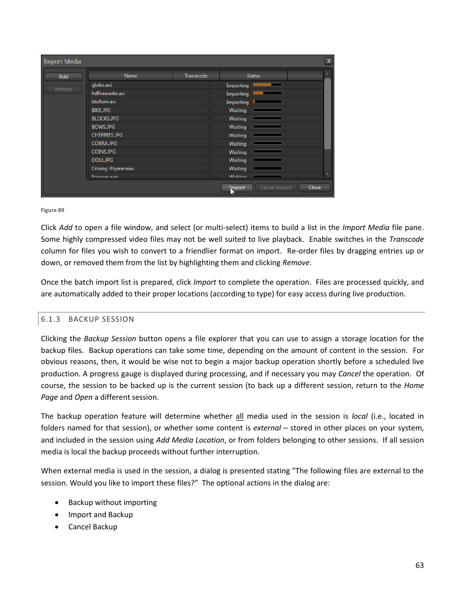 3 backup session, Backup session | NewTek TriCaster 40 User Manual | Page 65 / 80