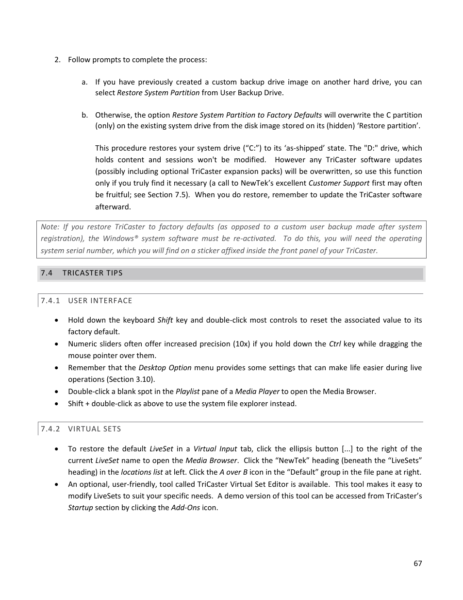 4 tricaster tips, 1 user interface, 2 virtual sets | Tricaster tips, User interface, Virtual sets | NewTek TriCaster 40 User Manual | Page 69 / 80