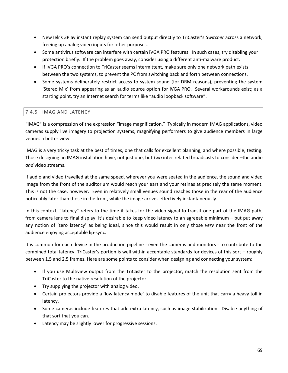 5 imag and latency, Imag and latency | NewTek TriCaster 40 User Manual | Page 71 / 80