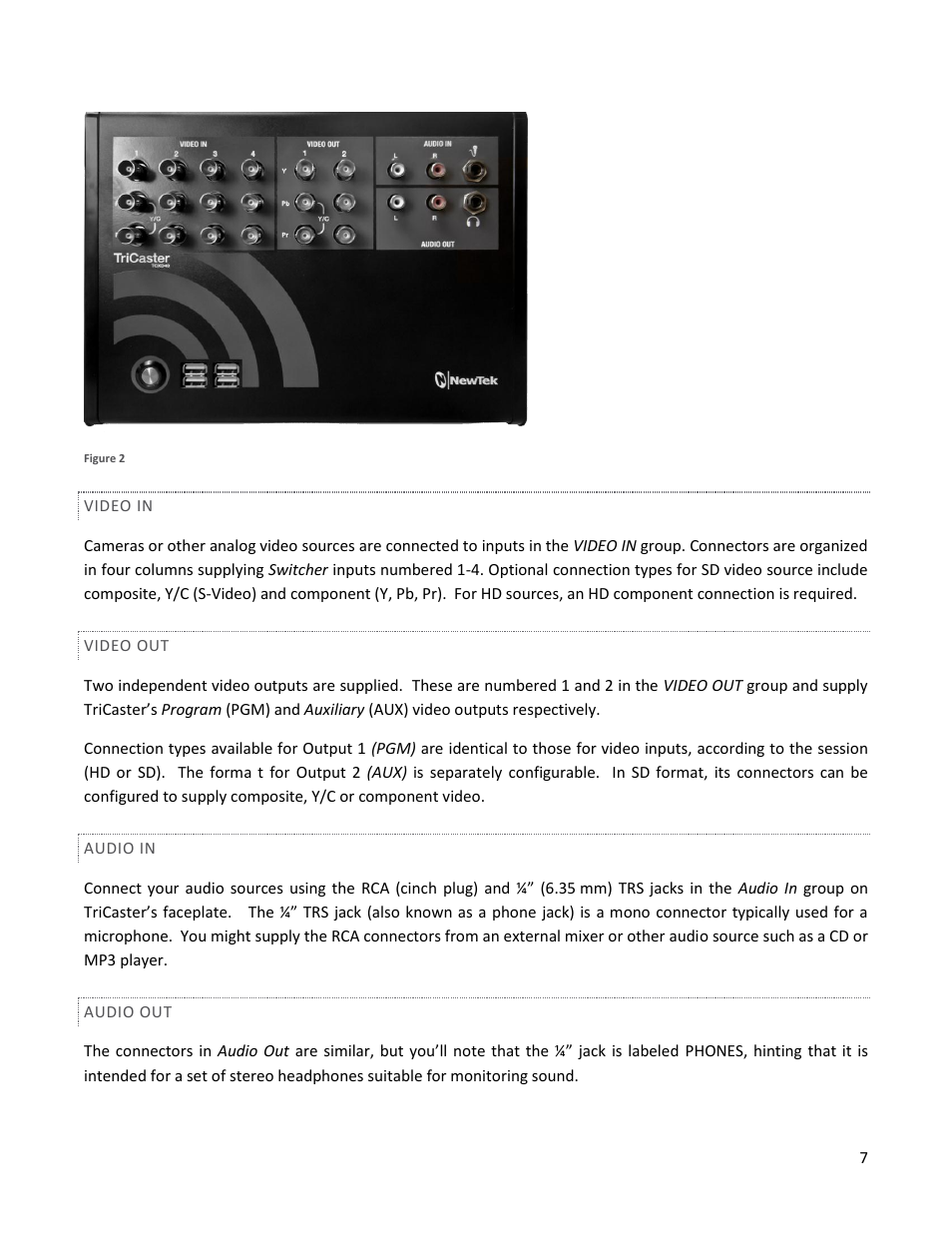 Video in, Video out, Audio in | Audio out | NewTek TriCaster 40 User Manual | Page 9 / 80