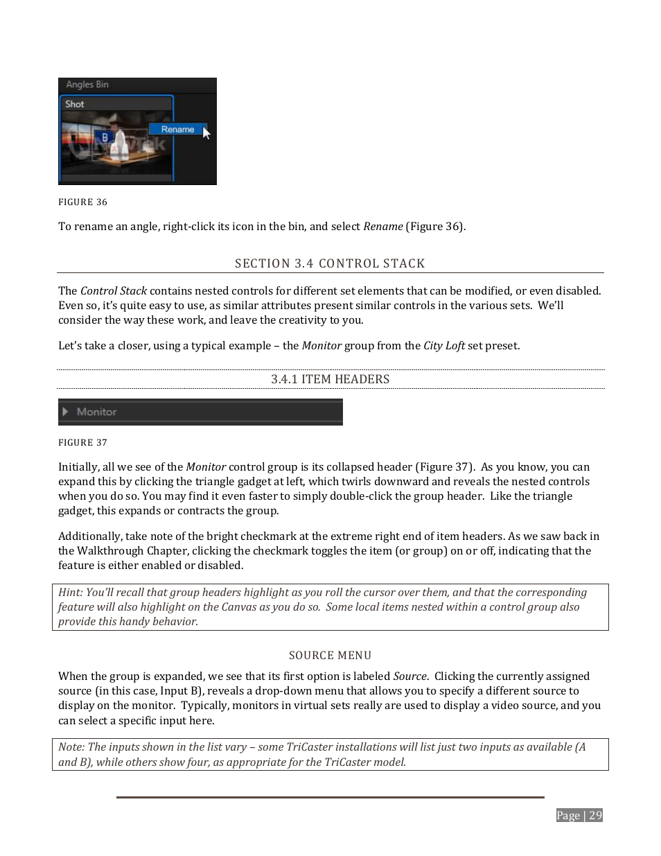 Ection, Ontrol, Tack | Eaders | NewTek Virtual Set Editor User Manual | Page 31 / 54