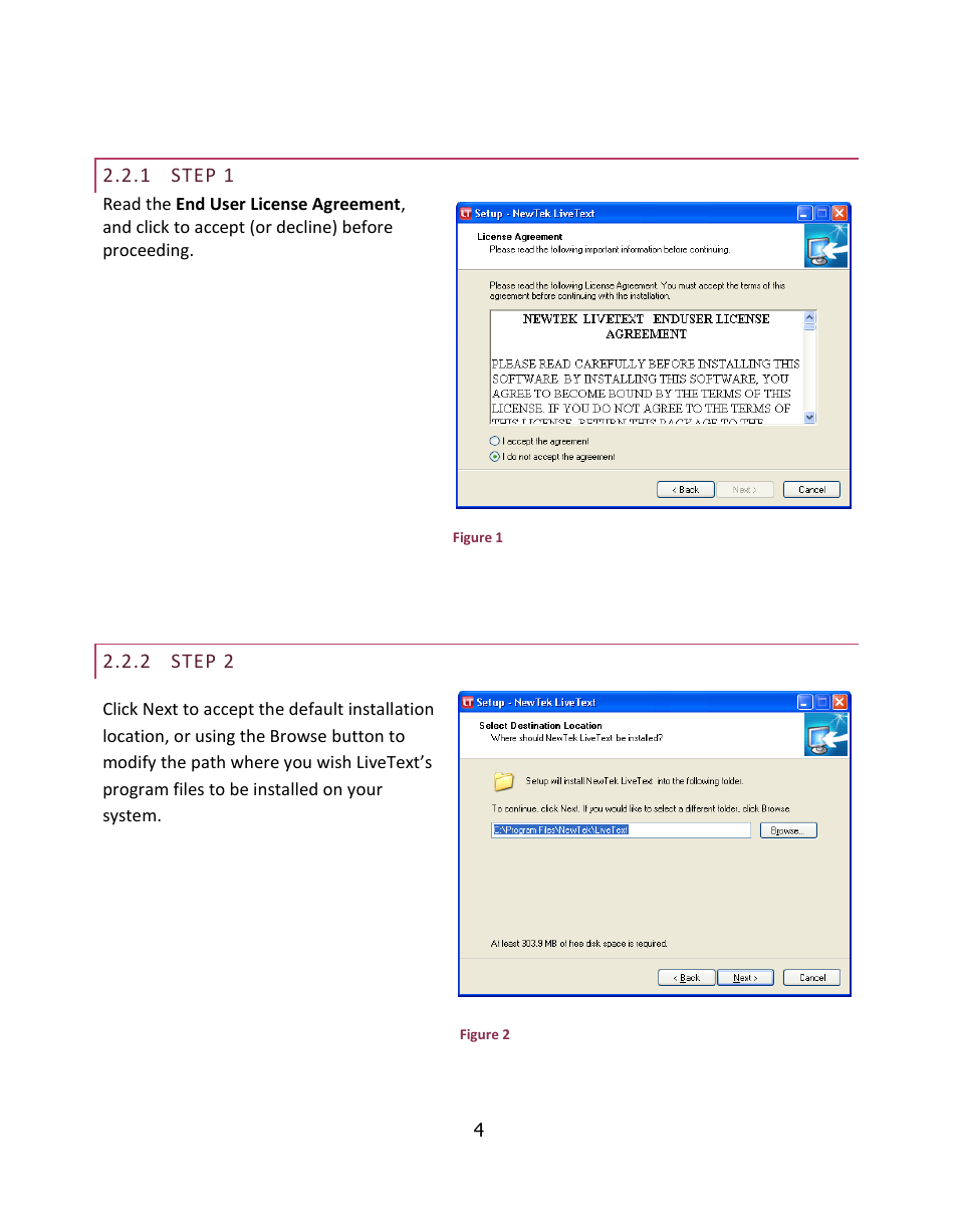 Step 1, Step 2 | NewTek LiveText User Manual | Page 11 / 101