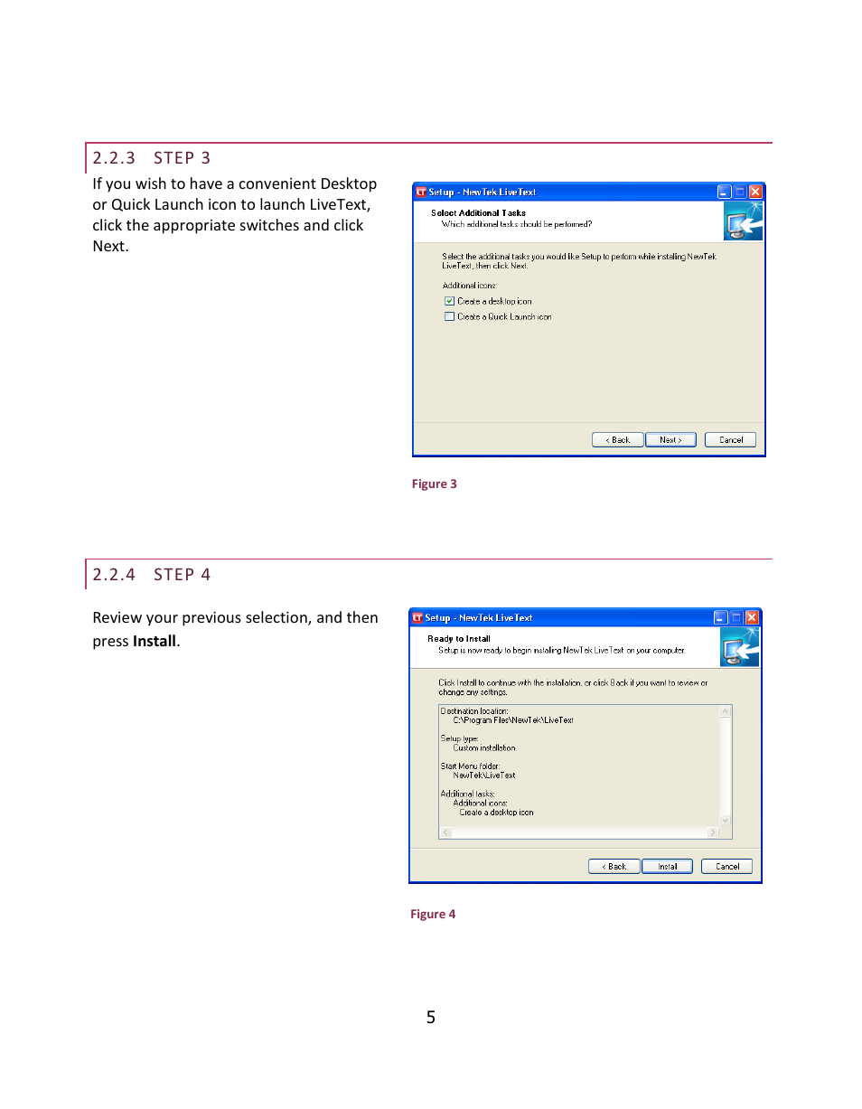 Step 3, Step 4 | NewTek LiveText User Manual | Page 12 / 101