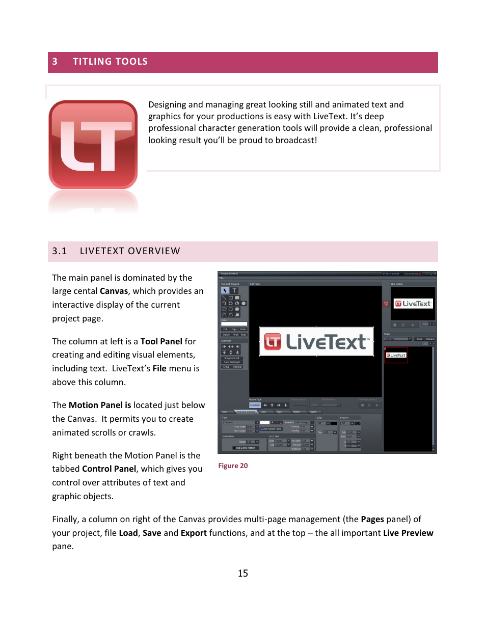 Titling tools, Livetext overview | NewTek LiveText User Manual | Page 22 / 101