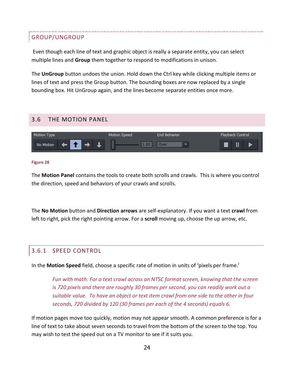 The motion panel, Speed control | NewTek LiveText User Manual | Page 31 / 101