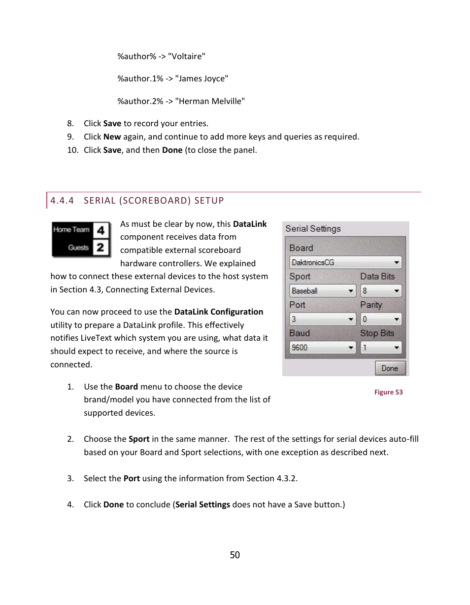 Serial (scoreboard) setup | NewTek LiveText User Manual | Page 57 / 101