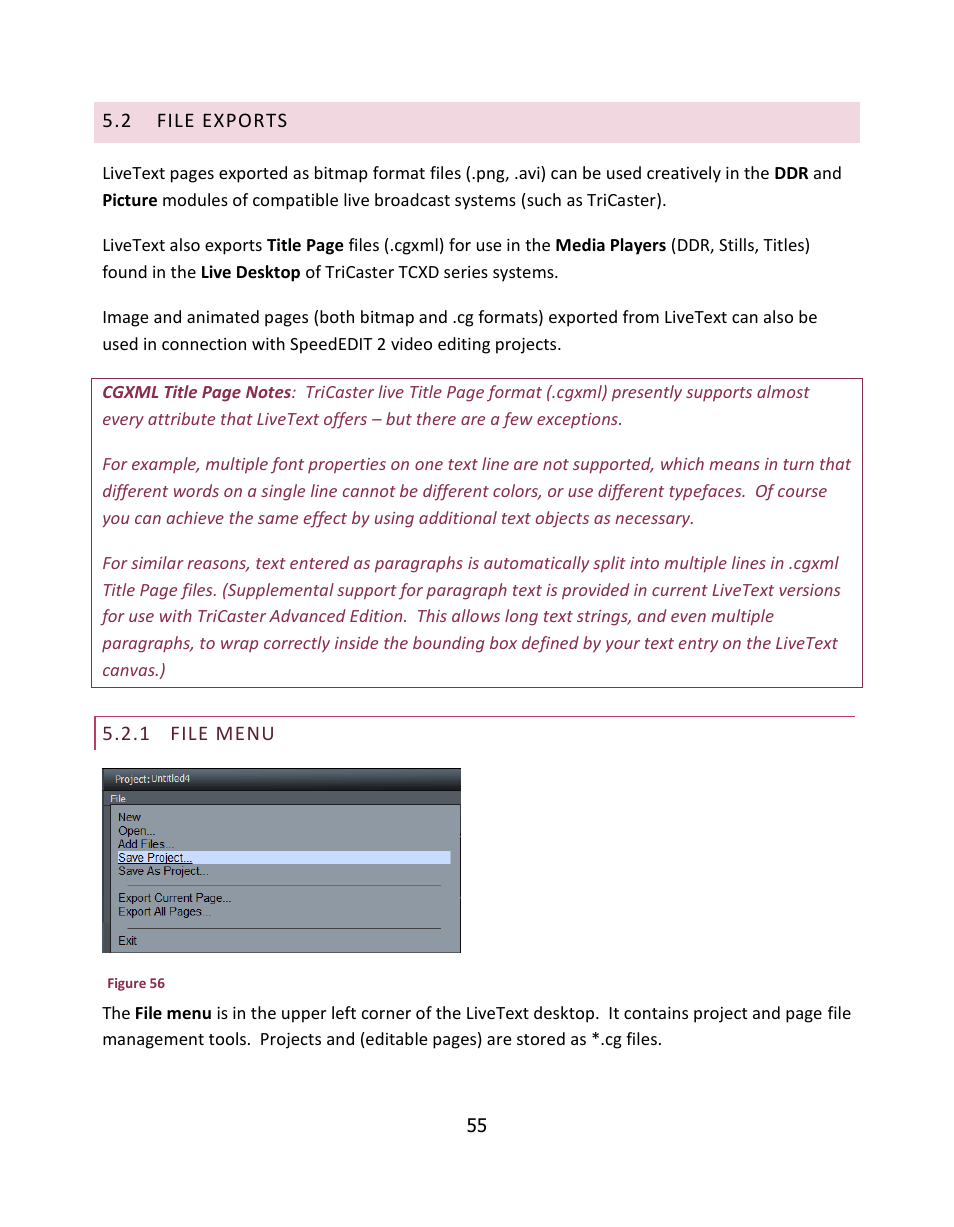 File exports, File menu | NewTek LiveText User Manual | Page 62 / 101