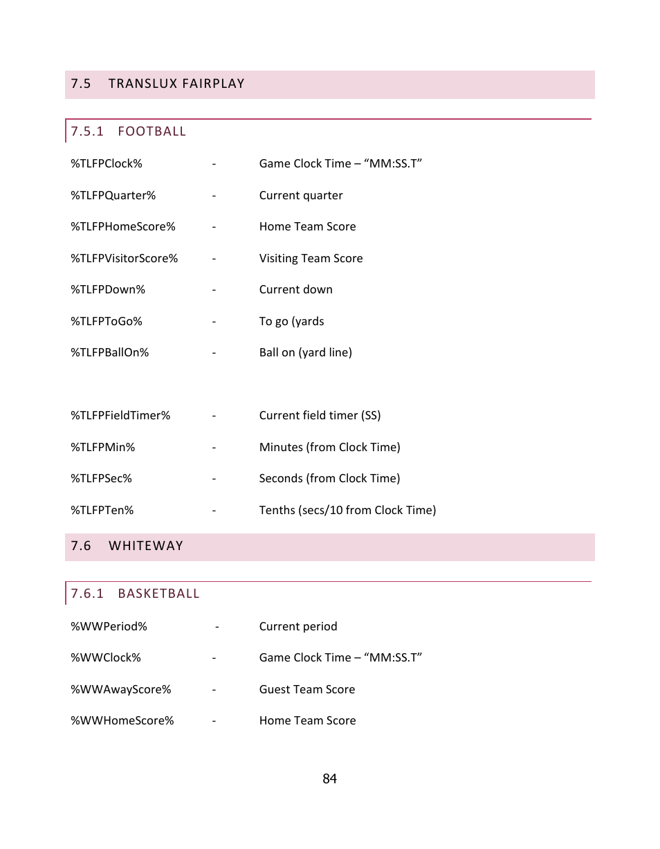 Translux fairplay, Football, Whiteway | Basketball | NewTek LiveText User Manual | Page 91 / 101