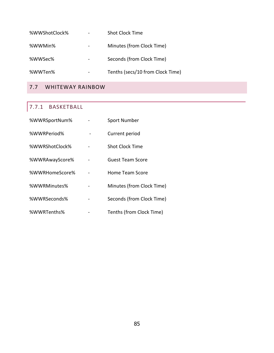 Whiteway rainbow, Basketball | NewTek LiveText User Manual | Page 92 / 101