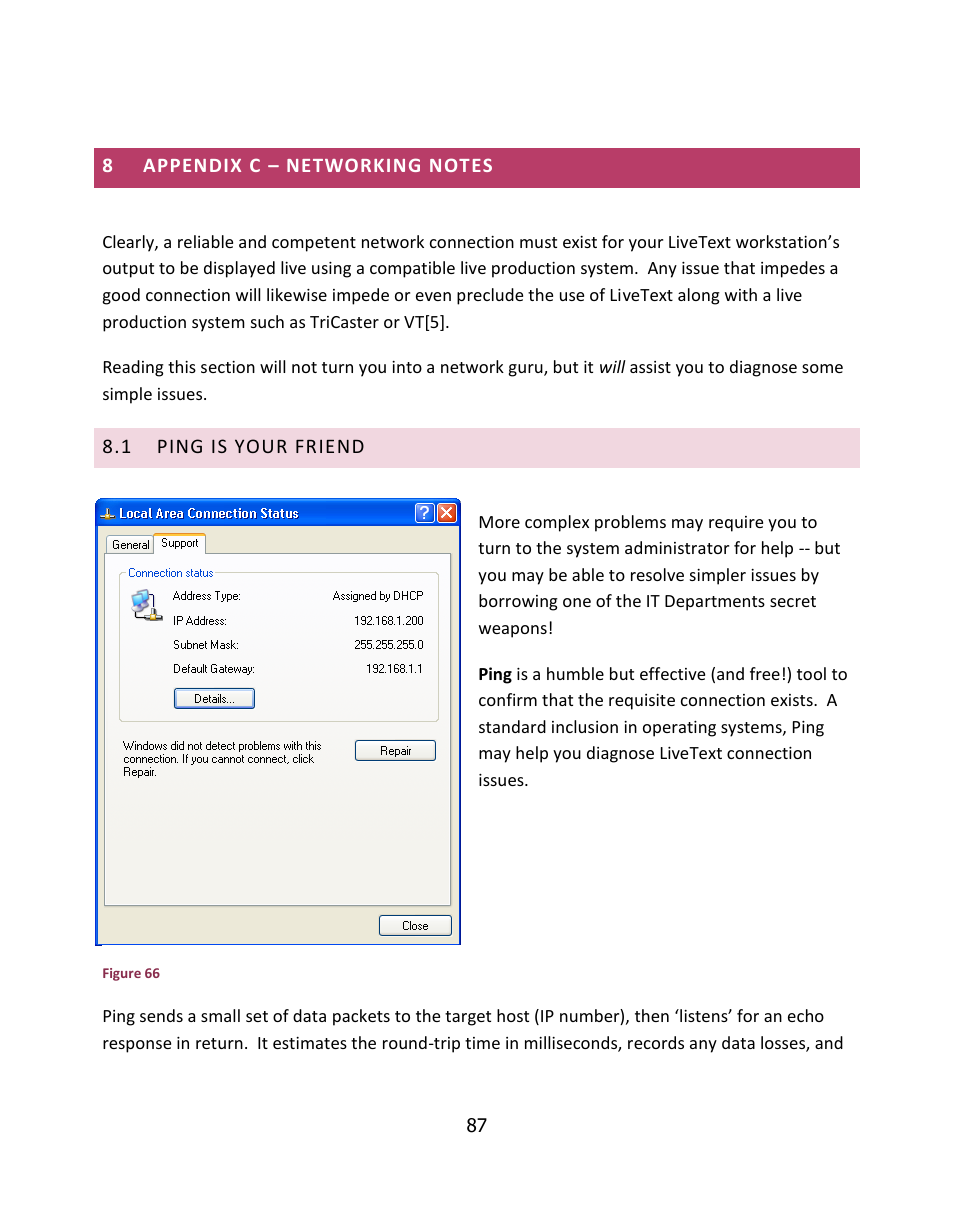 Appendix c – networking notes, Ping is your friend | NewTek LiveText User Manual | Page 94 / 101