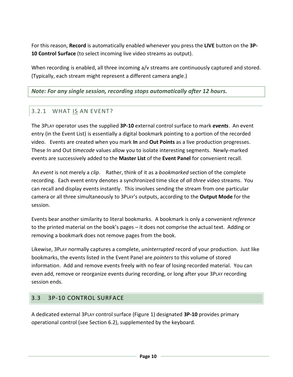 What is an event, 3p-10 control surface | NewTek 3Play 330 User Manual | Page 16 / 107