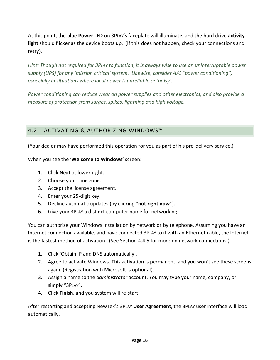 Activating & authorizing windows | NewTek 3Play 330 User Manual | Page 22 / 107