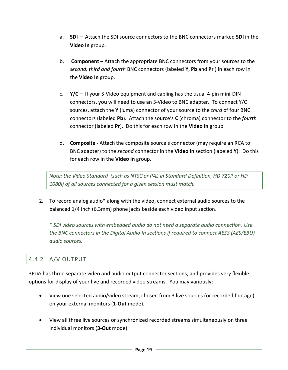A/v output | NewTek 3Play 330 User Manual | Page 25 / 107