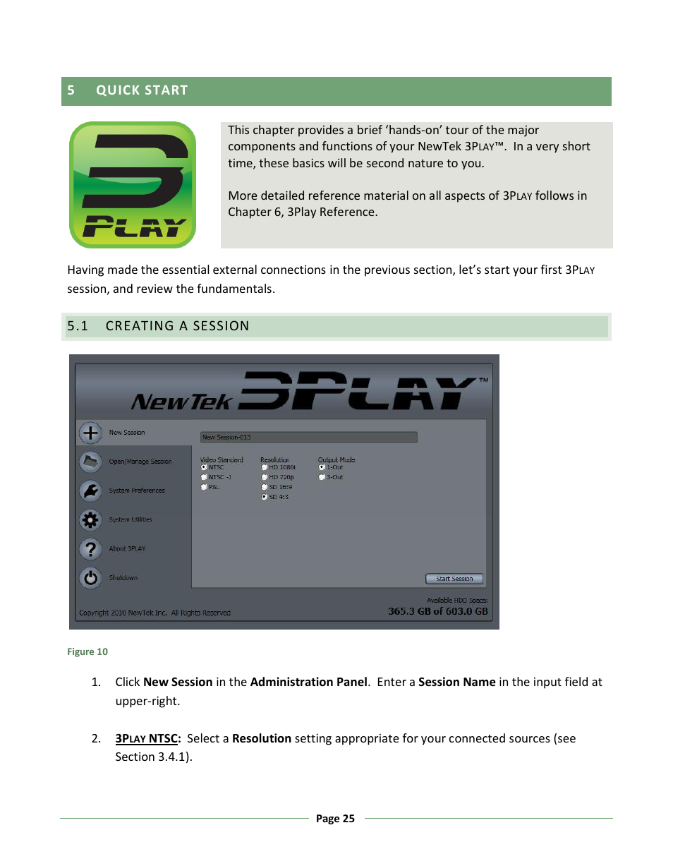 Quick start, Creating a session, 5 - quick start | NewTek 3Play 330 User Manual | Page 31 / 107