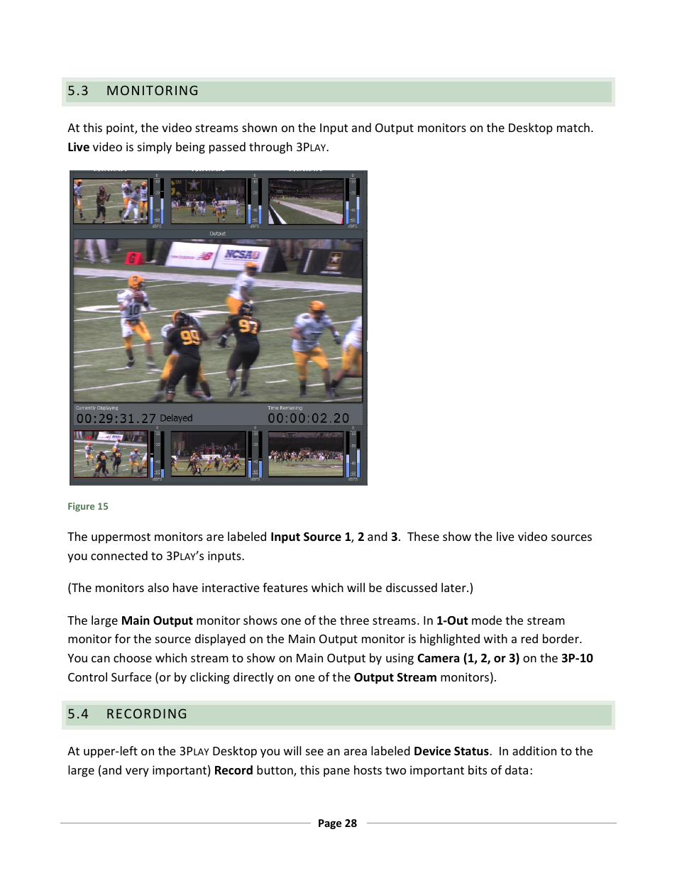 Monitoring, Recording | NewTek 3Play 330 User Manual | Page 34 / 107