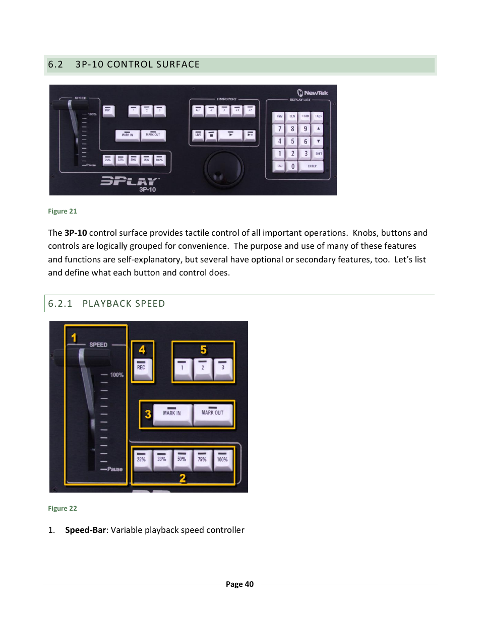 3p-10 control surface, Playback speed | NewTek 3Play 330 User Manual | Page 46 / 107