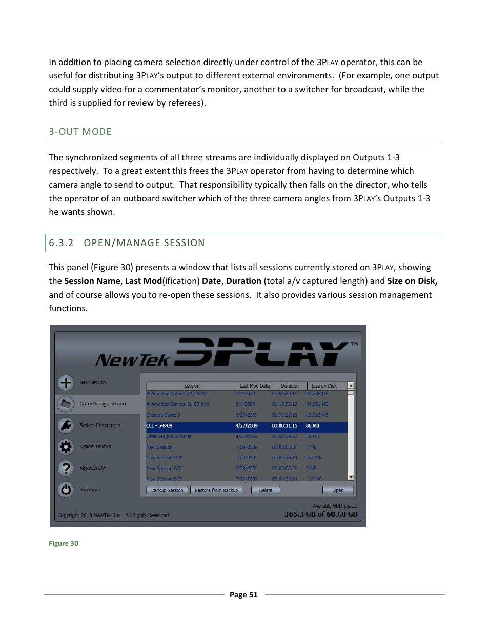 Open/manage session | NewTek 3Play 330 User Manual | Page 57 / 107