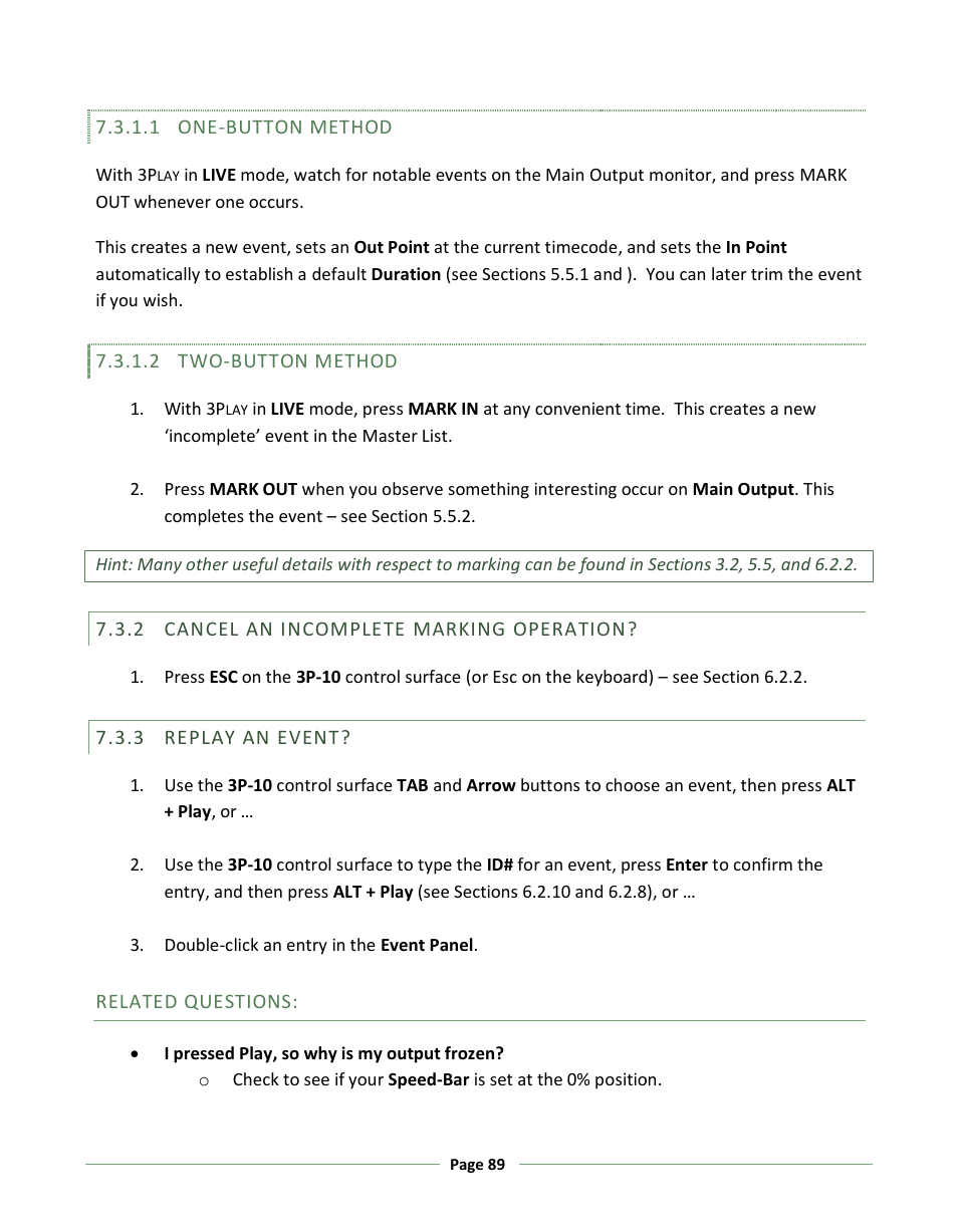 Cancel an incomplete marking operation, Replay an event | NewTek 3Play 330 User Manual | Page 95 / 107