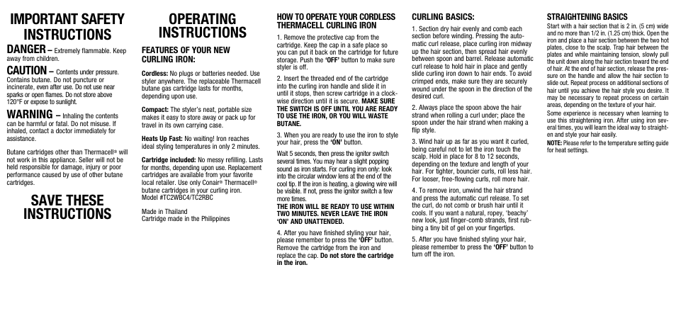 Conair Styling Iron User Manual | 2 pages