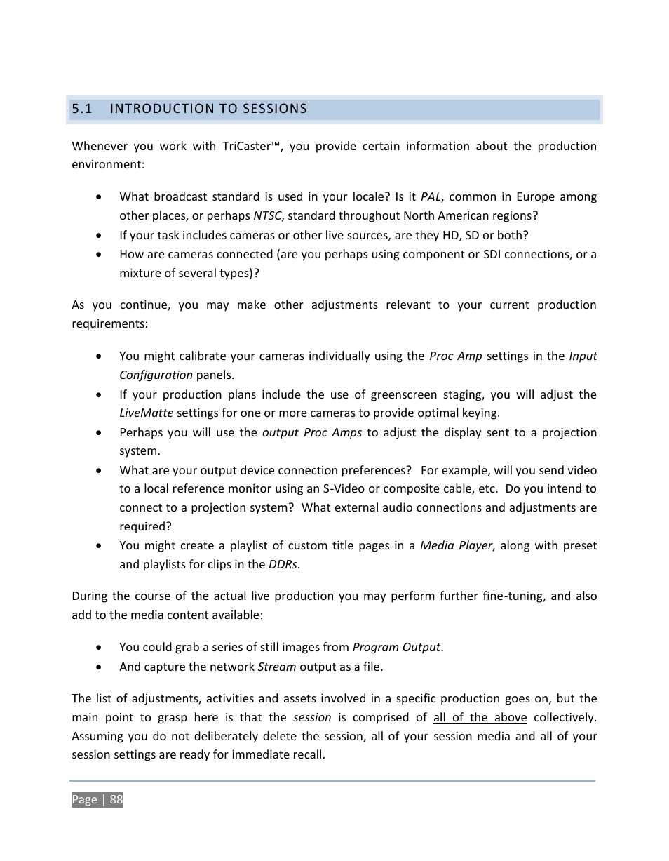 1 introduction to sessions, Introduction to sessions | NewTek TriCaster 300 User Manual | Page 104 / 328