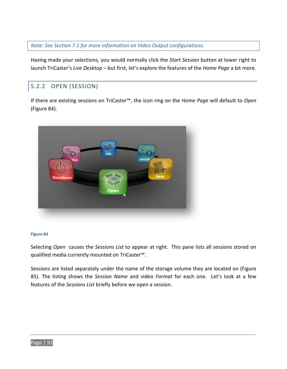 2 open (session), Open (session) | NewTek TriCaster 300 User Manual | Page 108 / 328