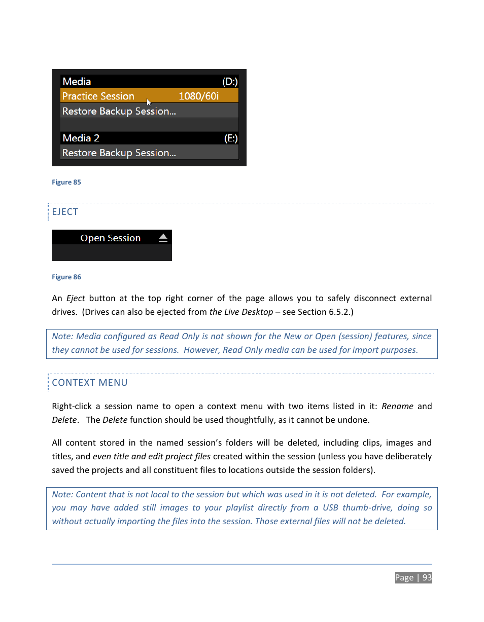 Eject, Context menu | NewTek TriCaster 300 User Manual | Page 109 / 328