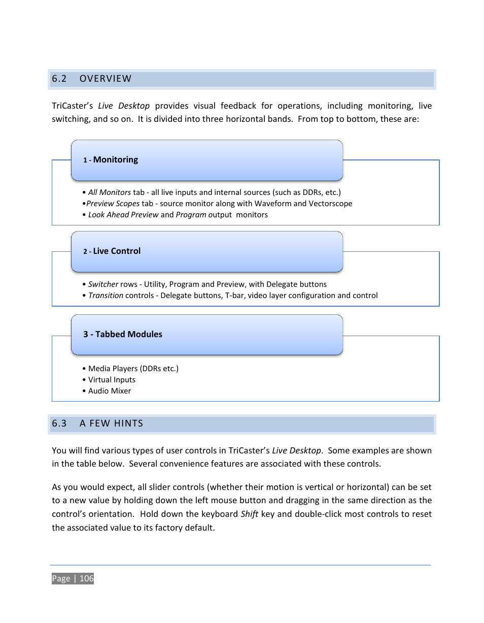 2 overview, 3 a few hints, Overview | A few hints | NewTek TriCaster 300 User Manual | Page 122 / 328