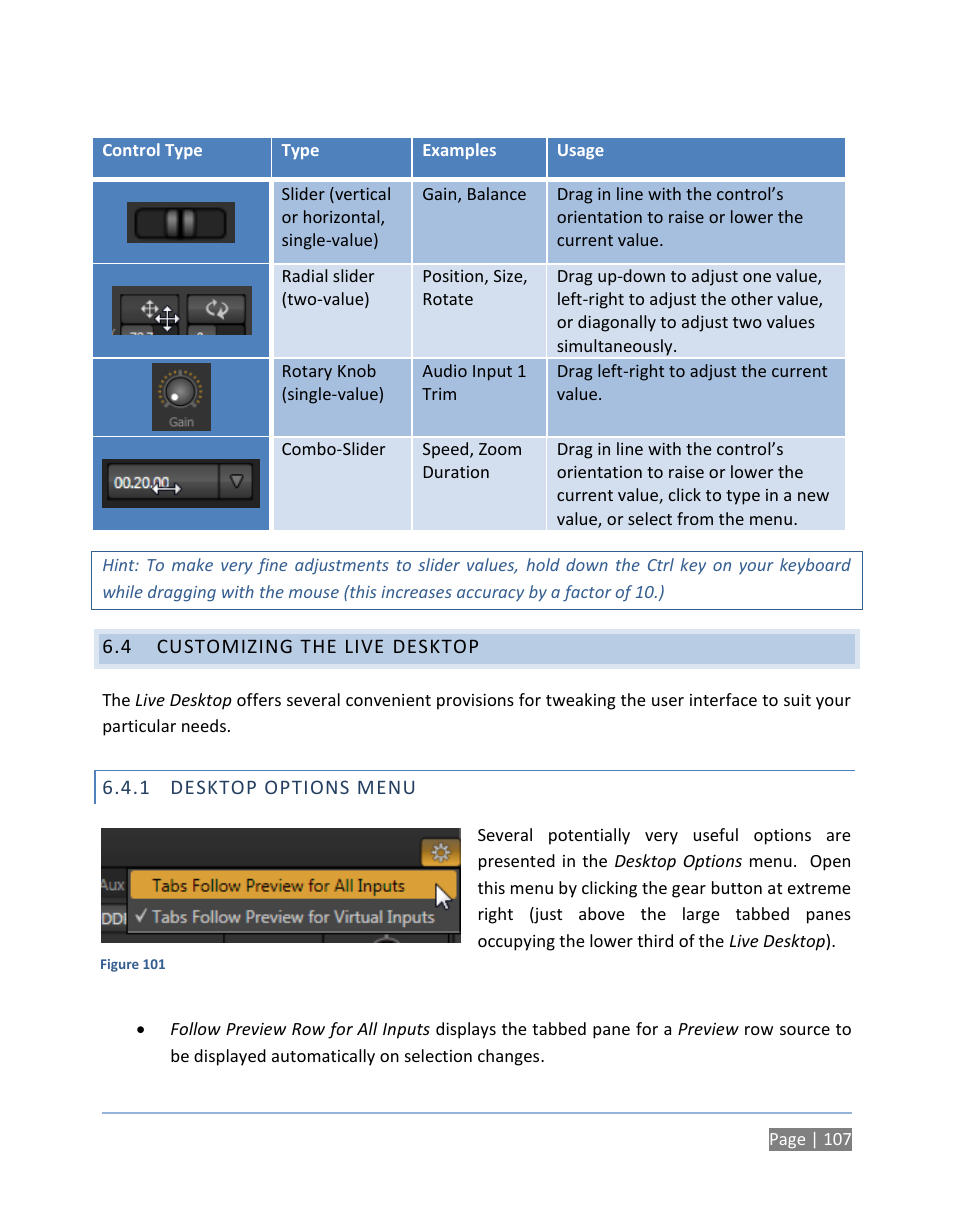 4 customizing the live desktop, 1 desktop options menu, Customizing the live desktop | Desktop options menu | NewTek TriCaster 300 User Manual | Page 123 / 328