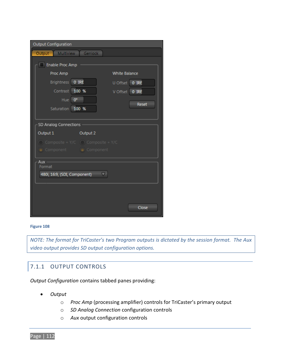 1 output controls, Output controls | NewTek TriCaster 300 User Manual | Page 128 / 328