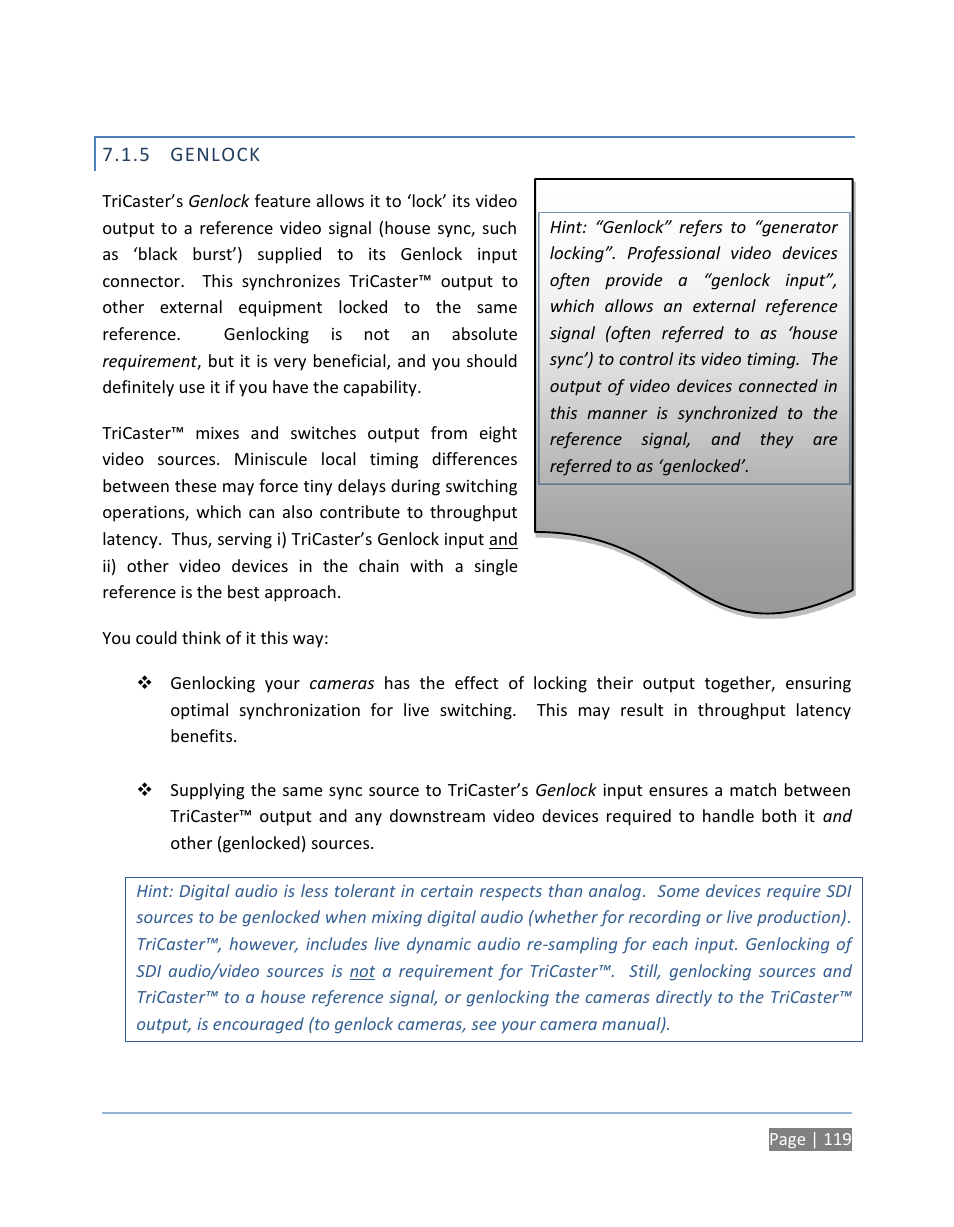 5 genlock, Genlock | NewTek TriCaster 300 User Manual | Page 135 / 328